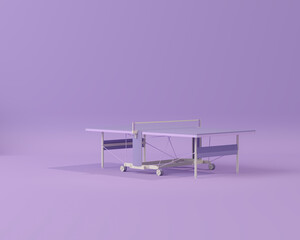 table tennis on pastel purple background. Trendy 3d render for fitness