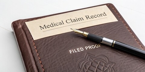 Medical Claim Record Binder with Pen on a Table for Insurance and Healthcare Documentation Purposes