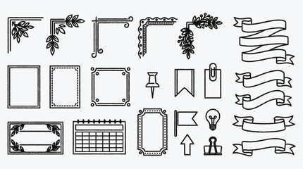 Collection of Hand Drawn Frames Corners Ribbons and Icons for Design