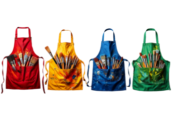 Set Apron with Paintbrushes and Splatters isolated on transparent or white background