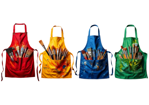 Set Apron with Paintbrushes and Splatters isolated on transparent or white background - Powered by Adobe