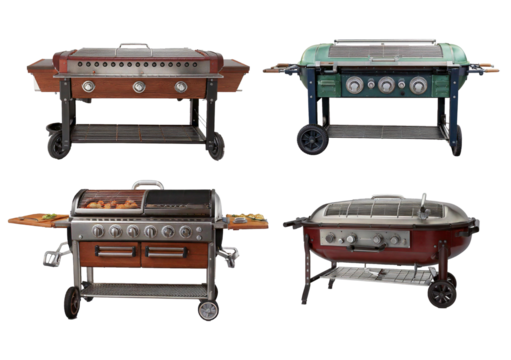 Set Barbecue on wheels with knobs and knobs isolated on transparent or white background