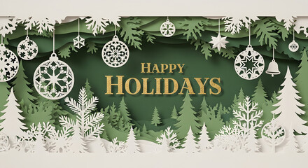 Paper craft winter scenery, festive banner