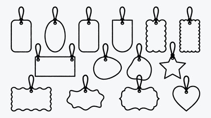 Variety of blank price tag shape outlines with string for retail sales