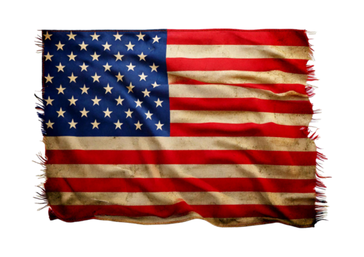 American flag with a vintage, worn appearance, isolated on transparent or white background