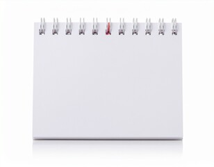 Blank calendar with white pages and a red binder ring on a white background.