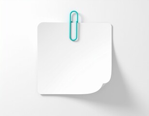 White note paper with a blue paperclip attached to the top.