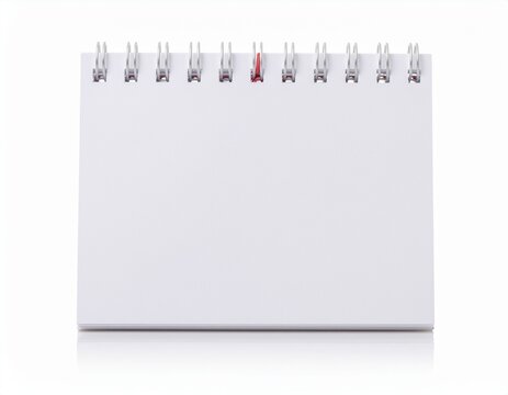 Blank calendar with white pages and a red binder ring on a white background.