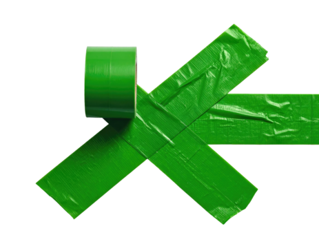 Green adhesive tape roll and strips forming a cross, isolated on black background - Powered by Adobe