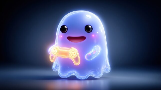 Futuristic Octopus Mascot Holding a Glowing Gaming Controller for E-Sports Brand Promotion - Powered by Adobe