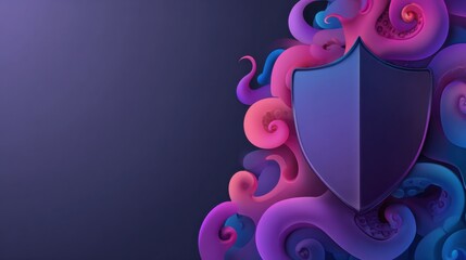 Tentacles Wrap Around Abstract Shield Symbolizing Cybersecurity Defense With a Clean Corporate Gradient Backdrop