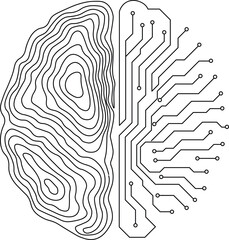 Half Circuit Board Half Contour Line Brain Vector