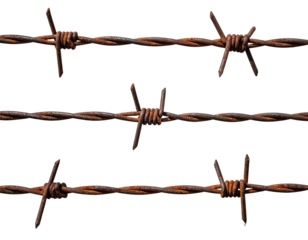 Close-up view of rusted barbed wire strands against a dark background