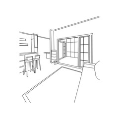 Detailed Line Art Sketch of a Modern Interior Room