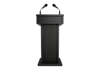 lectern with microphone black isolated on transparent or white background