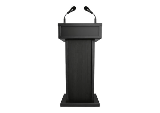lectern with microphone black isolated on transparent or white background