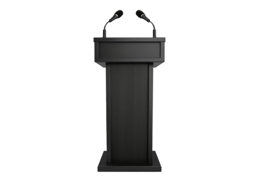 lectern with microphone black isolated on transparent or white background