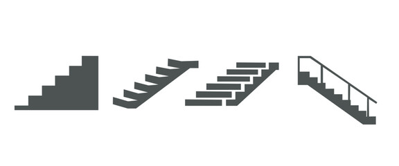 Fototapeta premium “Stairs and Steps Movement Icons Set – Walking Silhouettes, Railing and Staircase Vector Collection”