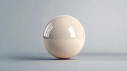A single, smooth, light-colored sphere sits centered on a minimalist gray surface, reflecting light and architectural shapes on its polished surface. Studio lig
