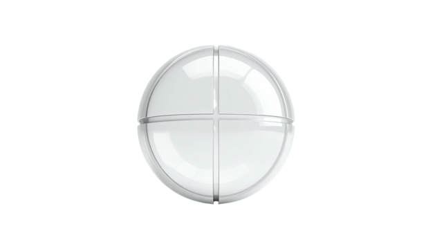 Isolated transparent, spherical light fixture, with cross-shaped internal dividers - Powered by Adobe