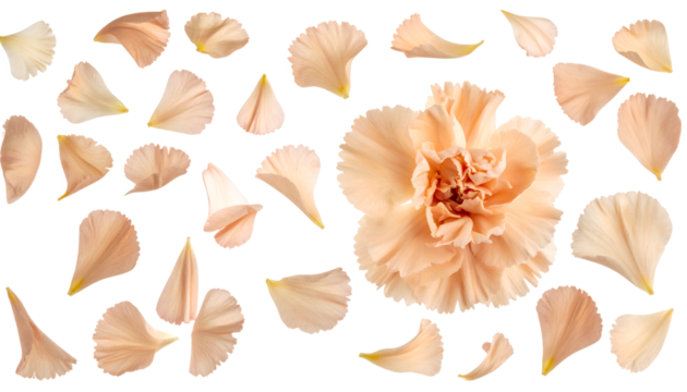 Elegant Floral Arrangement A Peach Carnation Surrounded by Delicate Petals on White