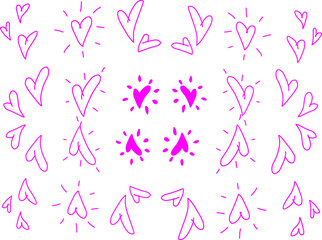 Playful pink heart doodles arranged in a charming pattern, featuring glowing accents and a cheerful, hand-drawn style perfect for cute designs and romantic themes.
