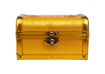 Vintage Yellow Metal Box with Clasps isolated on transparent or white background