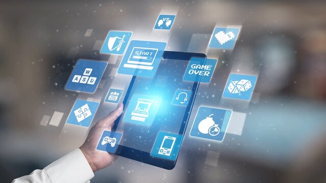 Gaming icons show online gaming, game streaming, and interactive play. Gaming supports esports, game community, and digital gaming experience. Gist