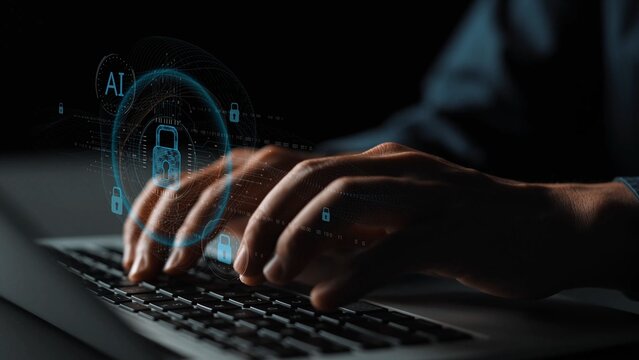 AI cyber security system using biometric authentication and privacy control. Cyber security protects identity, cybersecurity detects threats, cybersecurity ensures safety, and secures data. Marrow