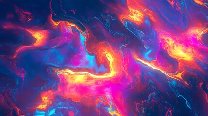 Abstract colorful fluid painting with vibrant blend of pink, blue, and orange hues creating dynamic movement.