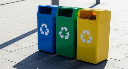 Color‑Coded Recycling Bins in Sunlight