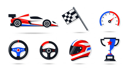 Racing Icons Sportscar, Checkered Flag, Speedometer, Steering Wheel, Helmet and Trophy Icons
