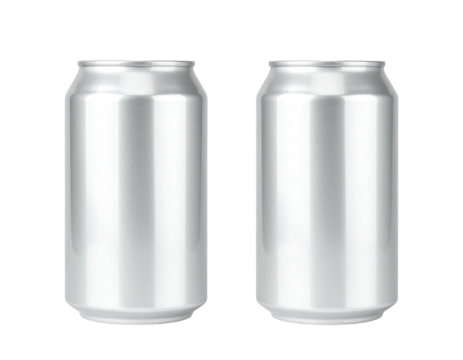Two identical, sleek silver aluminum beverage cans isolated on a black background