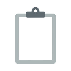 Simple gray clipboard icon with blank paper sheet, isolated on white