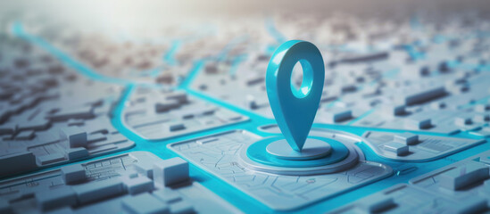 Geographic Pinpoint: A detailed city map is brought to life with a large, vibrant location pin marking a precise destination, emphasizing direction, navigation, and urban exploration.