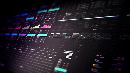 Futuristic financial trading dashboard motion background with glowing charts, analytics interface, stock market graphs, and real-time fintech data visualization design - Powered by Adobe