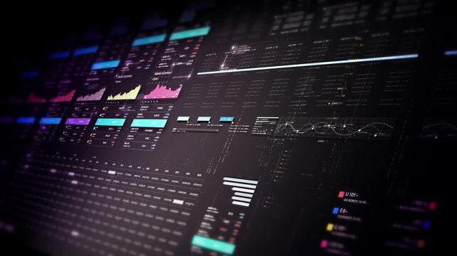 Futuristic financial trading dashboard motion background with glowing charts, analytics interface, stock market graphs, and real-time fintech data visualization design