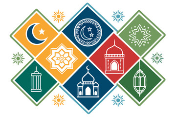 Stunning Bold Eid And Ramadan Icons Arranged Symmetrical Premium Digital Asset