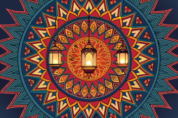 Stunning Bold Geometric Mandala With Hanging Lanterns Premium Digital Asset