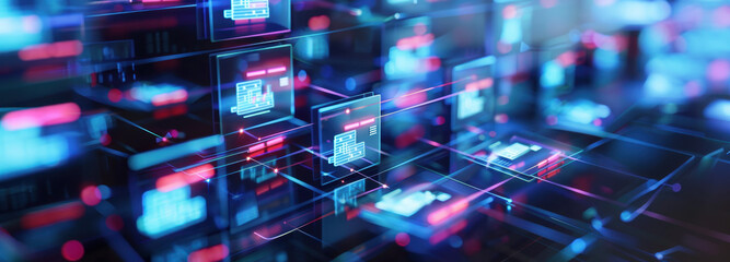 Digital Data Matrix: Futuristic abstract image of interconnected data streams in a glowing digital network, hinting at the complexity and interconnectedness of information.