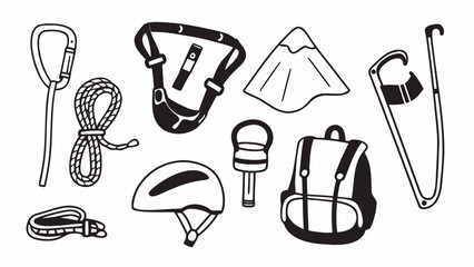 Doodle set of 10 climbing gear icons vector scalable illustration for adventure