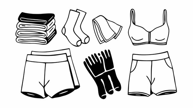 Hand drawn vector illustration of folded undergarments and clothing icons