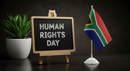 Human Rights Day South Africa Flag Chalkboard Plant