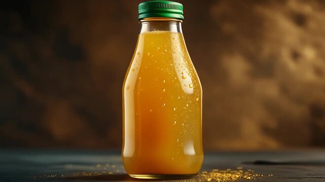 Freshly Squeezed Orange Juice in Glass Bottle with Green Cap Healthy Beverage Closeup