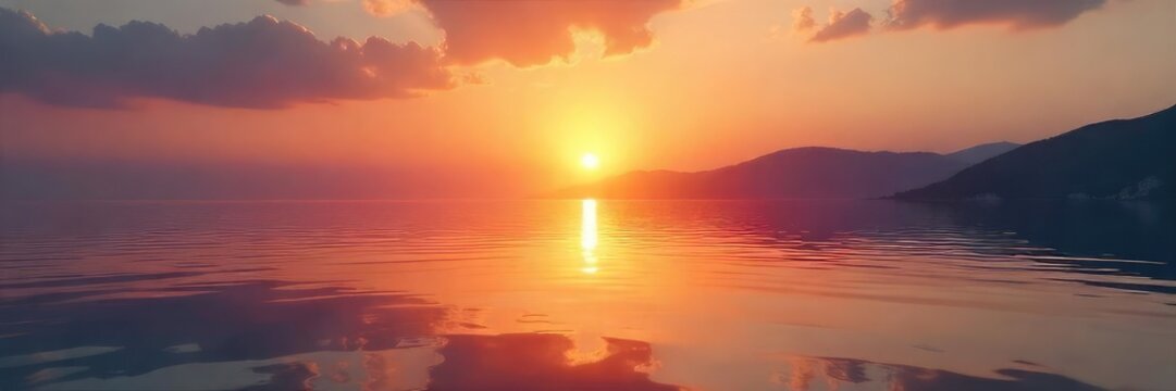 Serene sunrise over tranquil water, reflecting the calm and renewed energy found through meditation Perfect for wellness, mindfulness, and spiritual themes , renewal, healthy