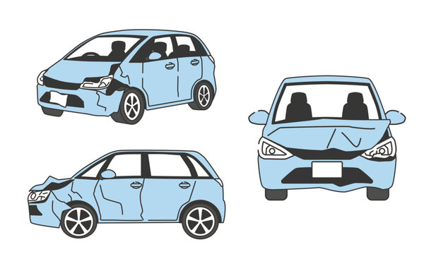 事故車のイラストセット（正面・横・斜め向き）