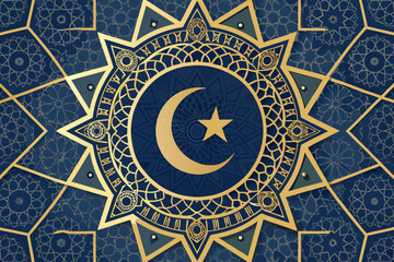 Featuring Bold Crescent Moon Inside Islamic Star Rosette Pat Elegant Professional Photo