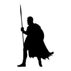 Obraz premium silhouette of a soldier holding a spear and shield