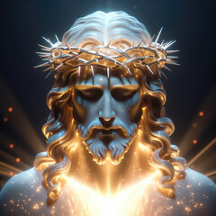 Jesus christ divine light aura spiritual enlightenment glowing crown of thorns sacred suffering golden rays