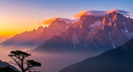 Majestic Mountain Sunrise - A Breathtaking Landscape of Natures Beauty.